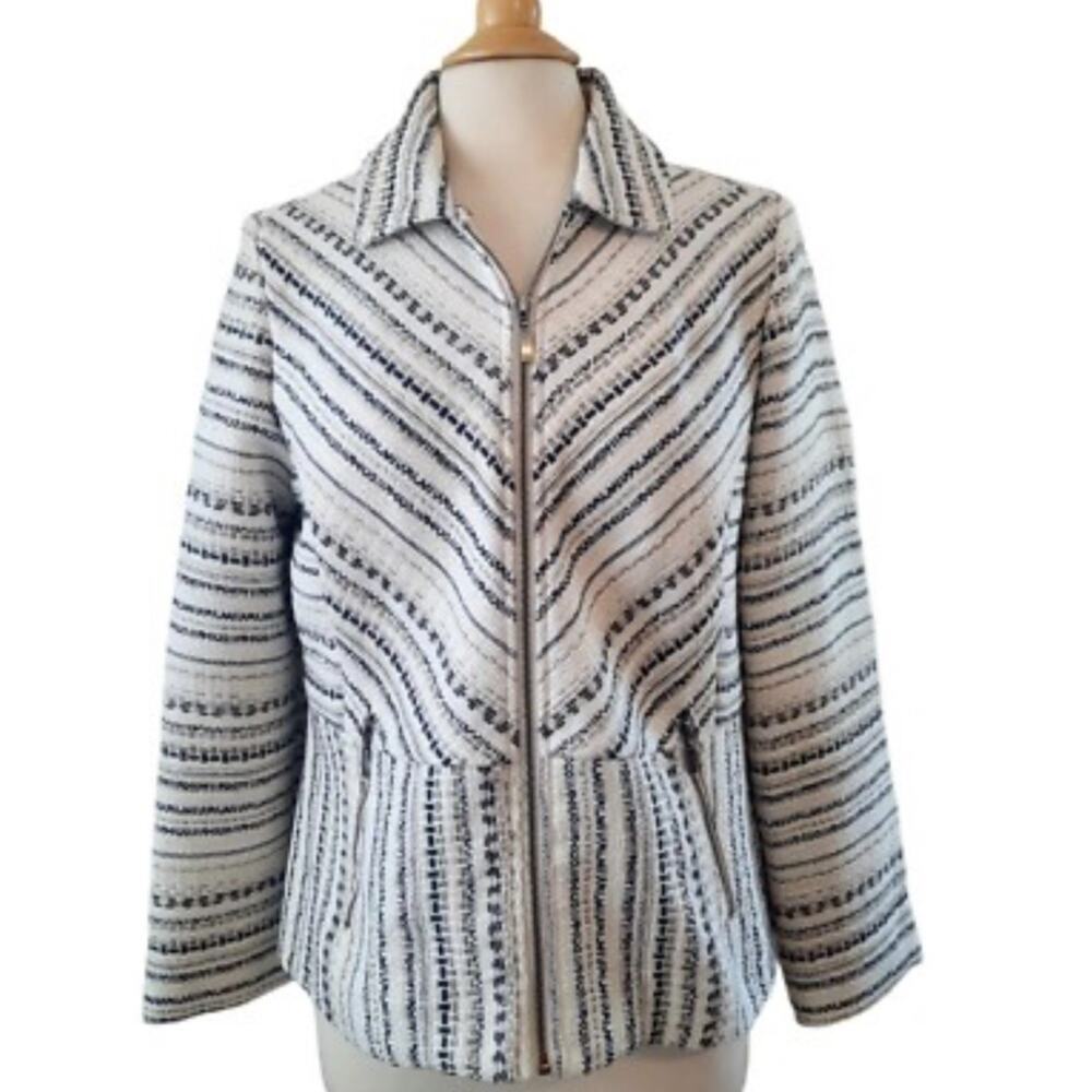 Chico's Sz. 3 (16-18) Black/Taupe/Cream Fully Lined Zippered Jacket Plus size - Picture 9 of 13